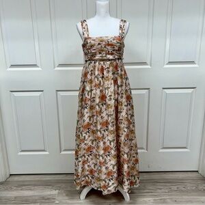 AUREUM Floral Ruched Shirred Midi Dress Size M